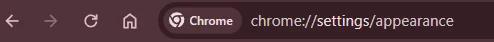 Chrome's address bar with chrome://settings/appearance pasted in