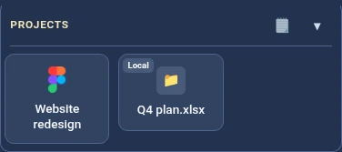A Projects section with a tile marked Local