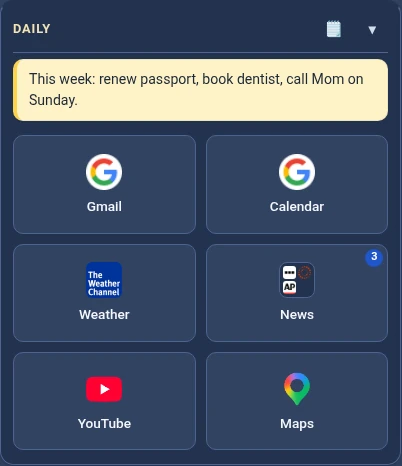 A yellow note at the top of the Daily section