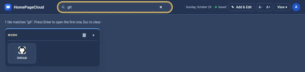 Searching for “git” leaves only the GitHub tile visible